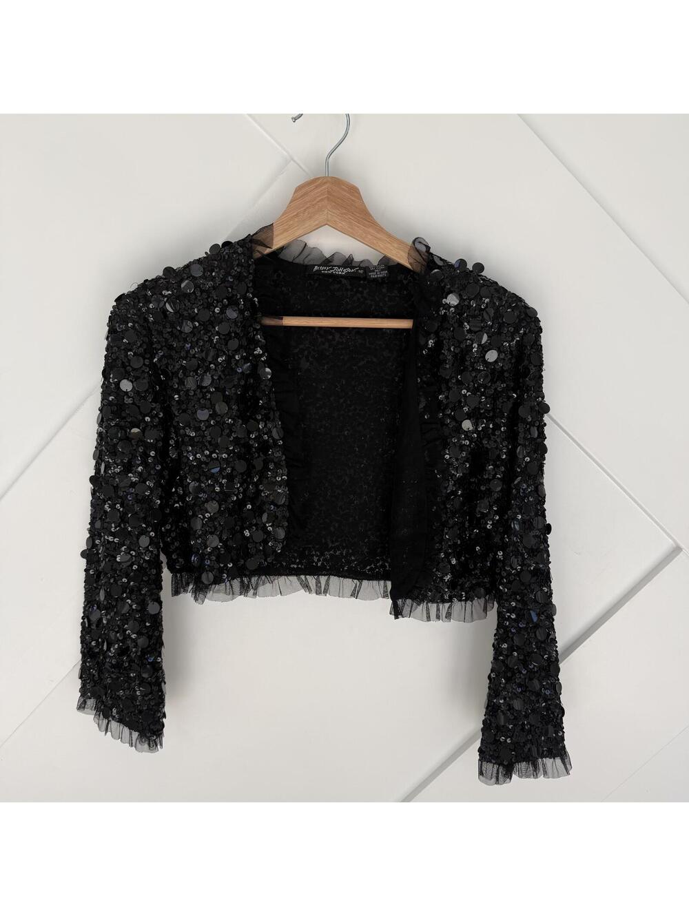 Vintage Betsey Johnson New York Black Sequin Cropped Jacket 90's Supermodel - Picture 1 of 4